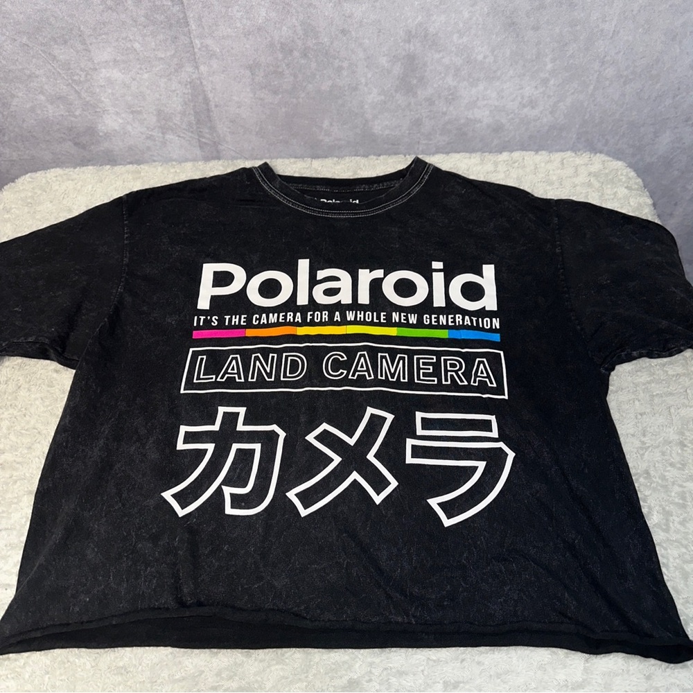 Polaroid Land Camera Black Crop Shirt Size Large